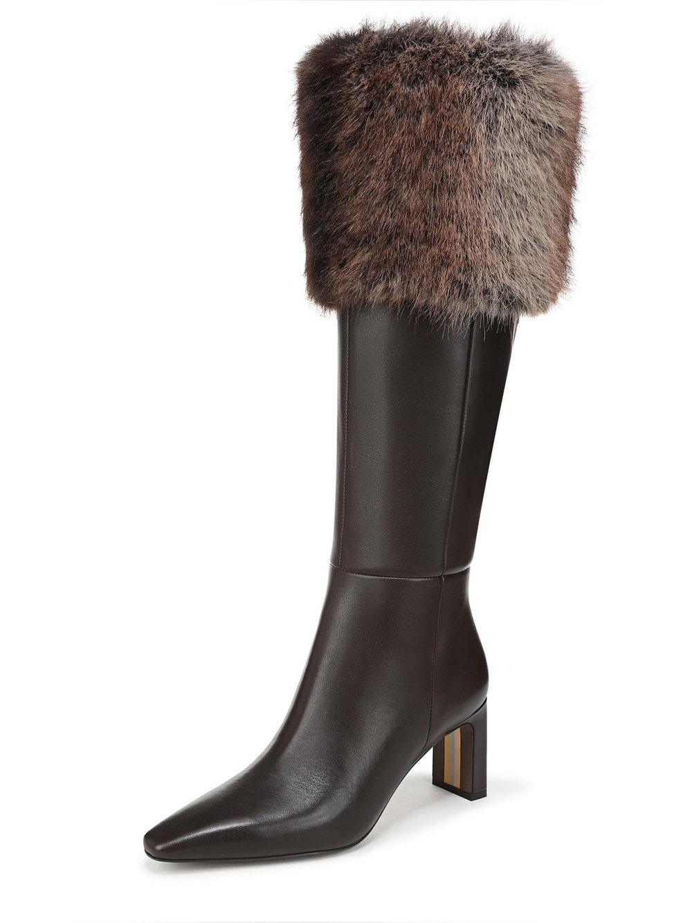 Sam Edelman Women's Brown Knee-High Leather Boot with Fur Cuff